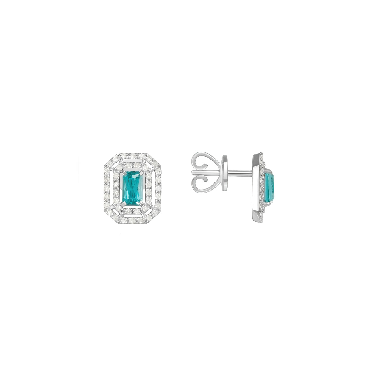 Золотые серьги-пусеты с турмалинами параиба lab-grown и бриллиантами
