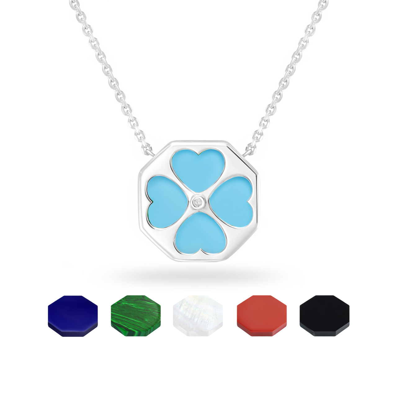 Золотое колье "Quatrefoil" с бриллиантами и чейнджерами из перламутра, оникса, малахита, бирюзы, коралла и лазурита