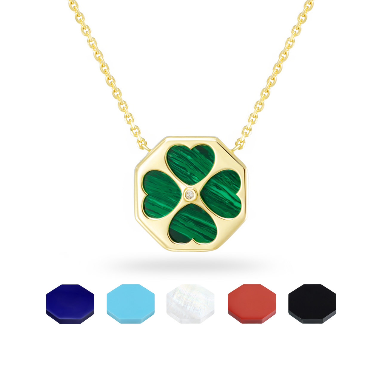Золотое колье "Quatrefoil" с бриллиантами и чейнджерами из перламутра, оникса, малахита, бирюзы, коралла и лазурита
