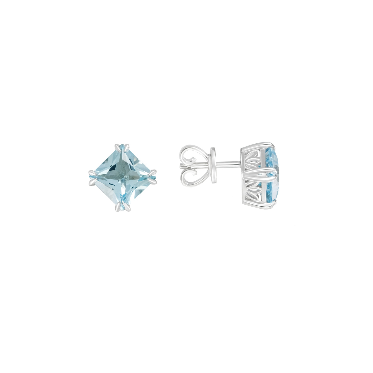 Золотые серьги-пусеты с топазами 3.45ct огранки "Принцесса"