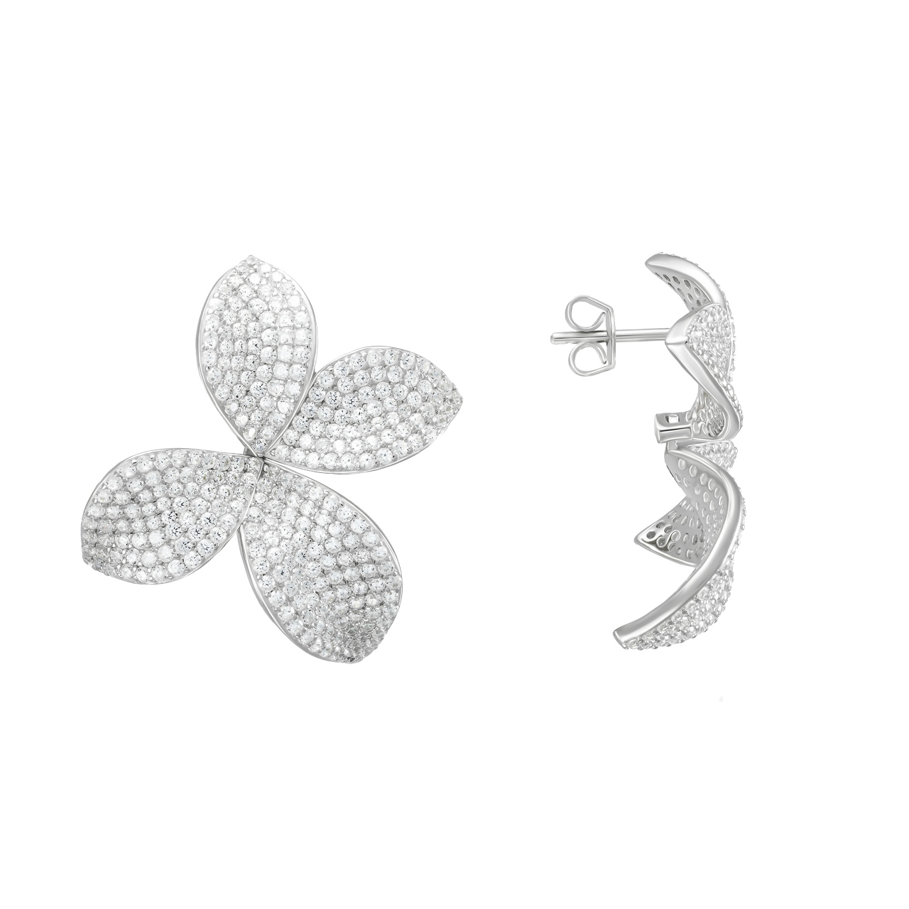 Серебряные подвижные серьги "Flowers" с фианитами