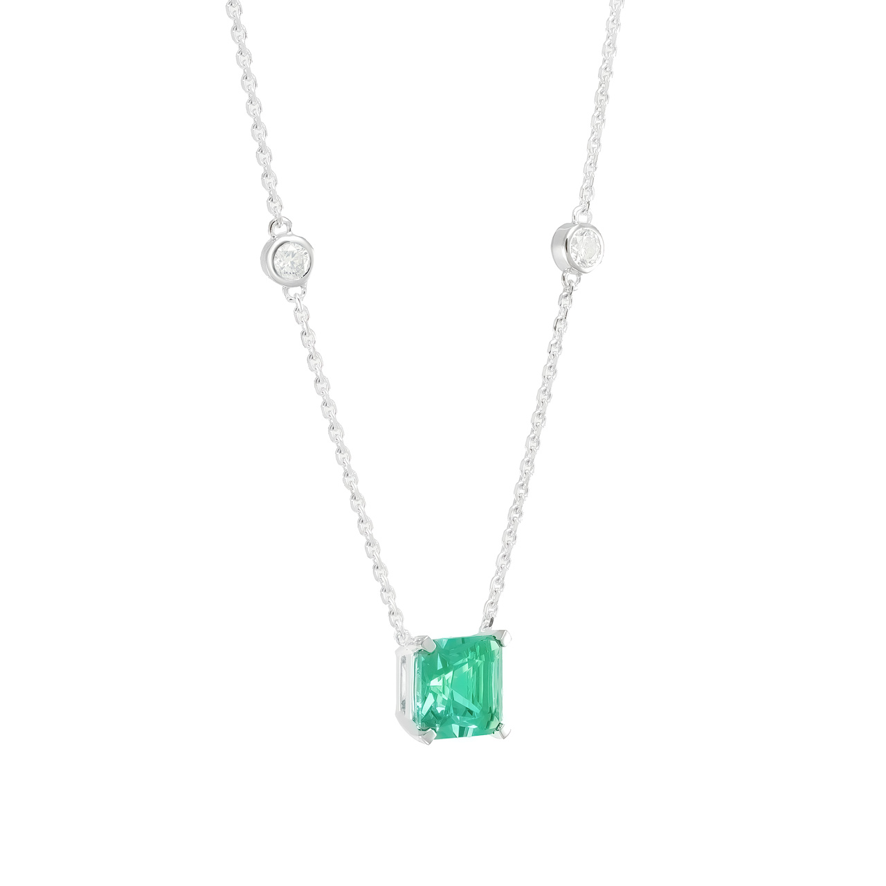 Золотое колье с изумрудом lab-grown 1.58ct огранки "Октагон" и диаллантами