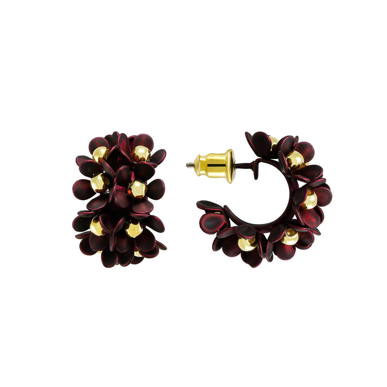 Серьги-конго "Pearl burgundy - Flower wreath"
