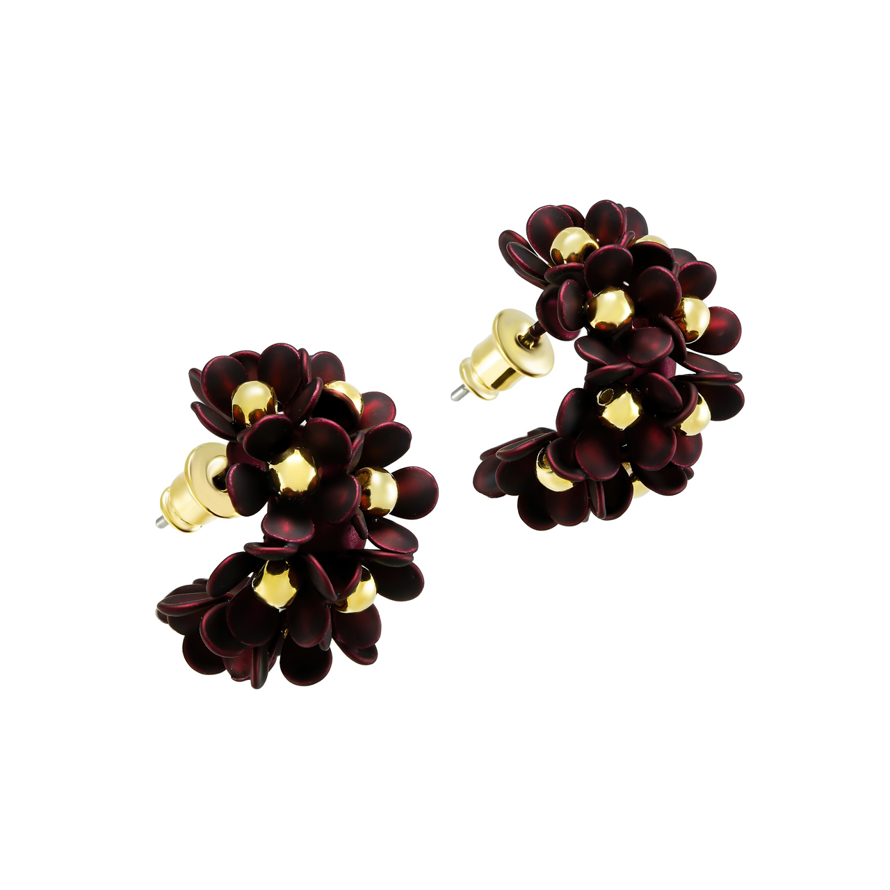 Серьги-конго "Pearl burgundy - Flower wreath"