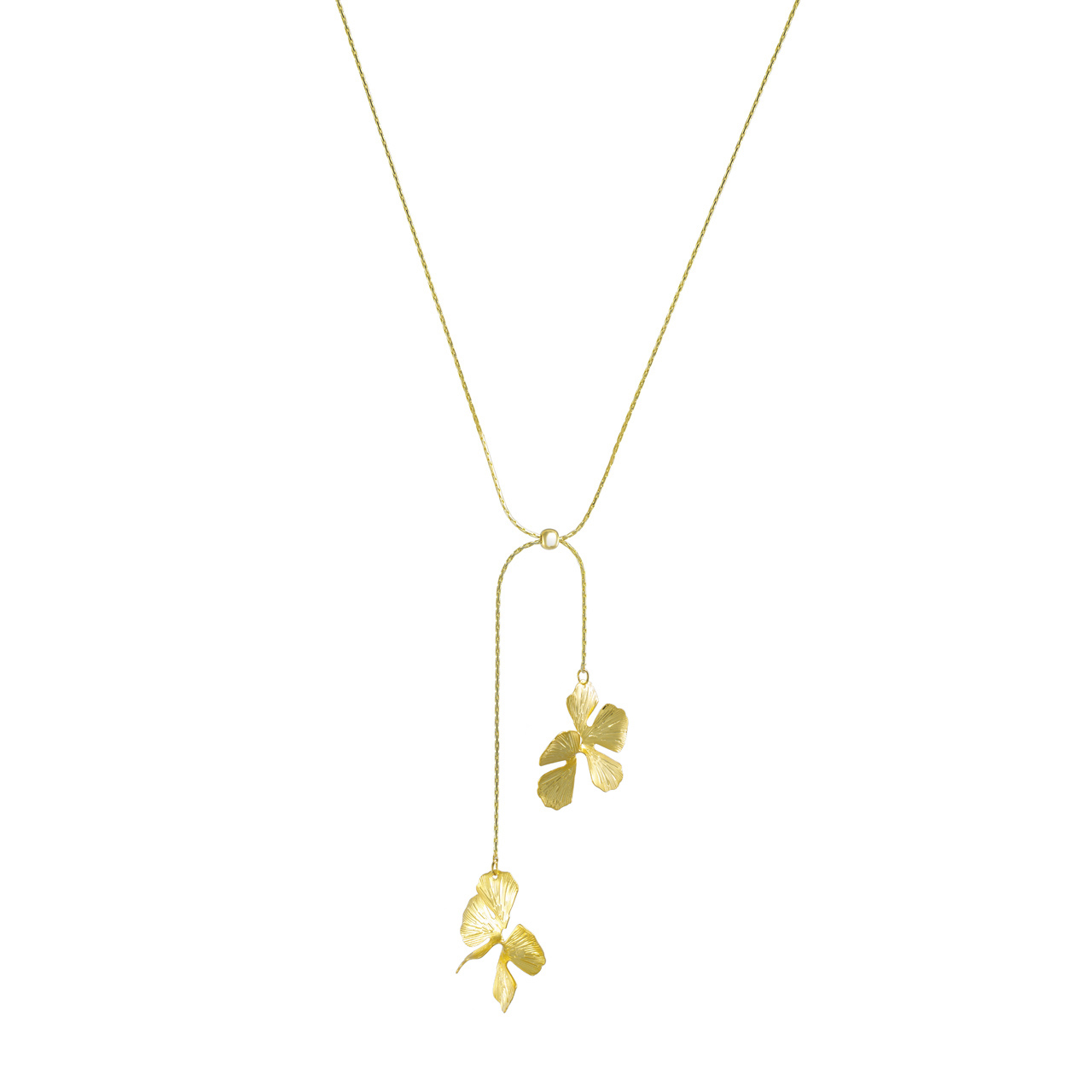 Колье галстук с регулируемой длиной "Shiny Gold - Ginkgo leaf"