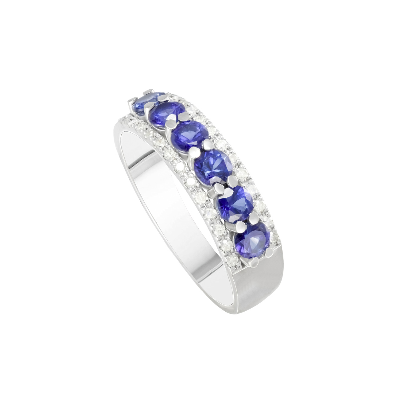 Золотое кольцо с сапфирами 1.0ct огранки "Круг" и бриллиантами